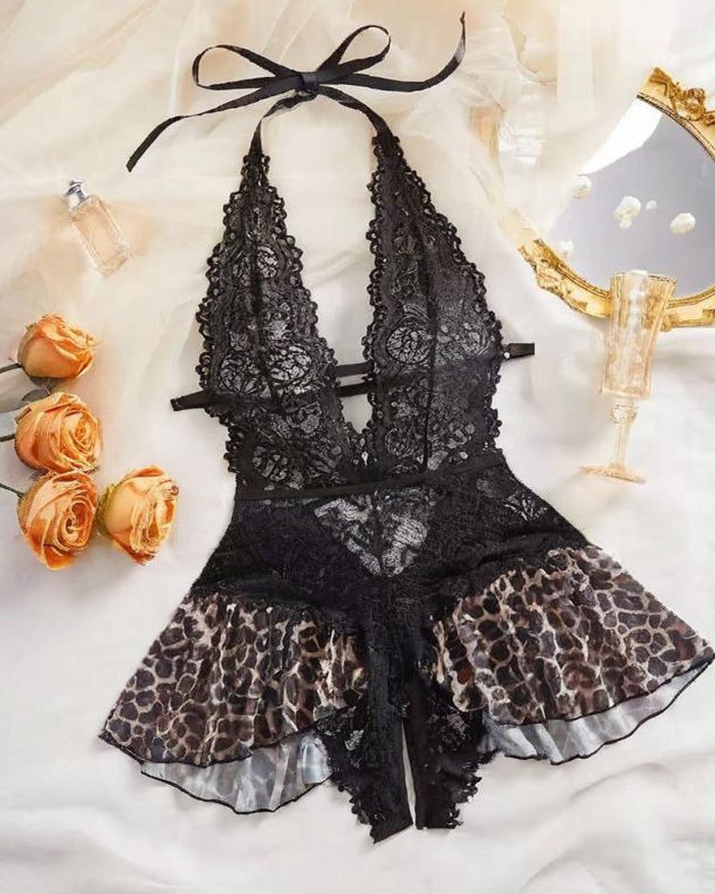 Beliax - Pyjama en Dentelle Sexy Uni pour Femme